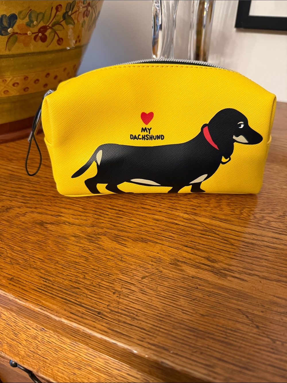 Yellow dachshund cosmetic bag - Picture 1 of 7